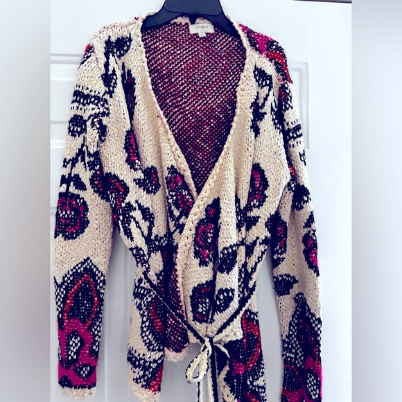 Umgee Sweaters - Umgee Knit Cardigan - Cream, Black, and Pink medium